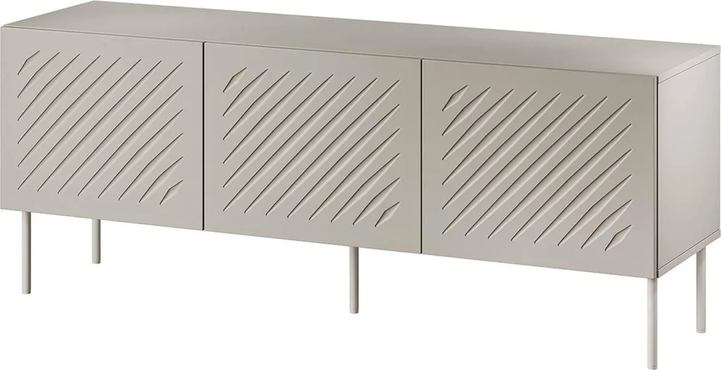 Meuble TV beige 151cm Trancoso, étagère large et structure haute qualité