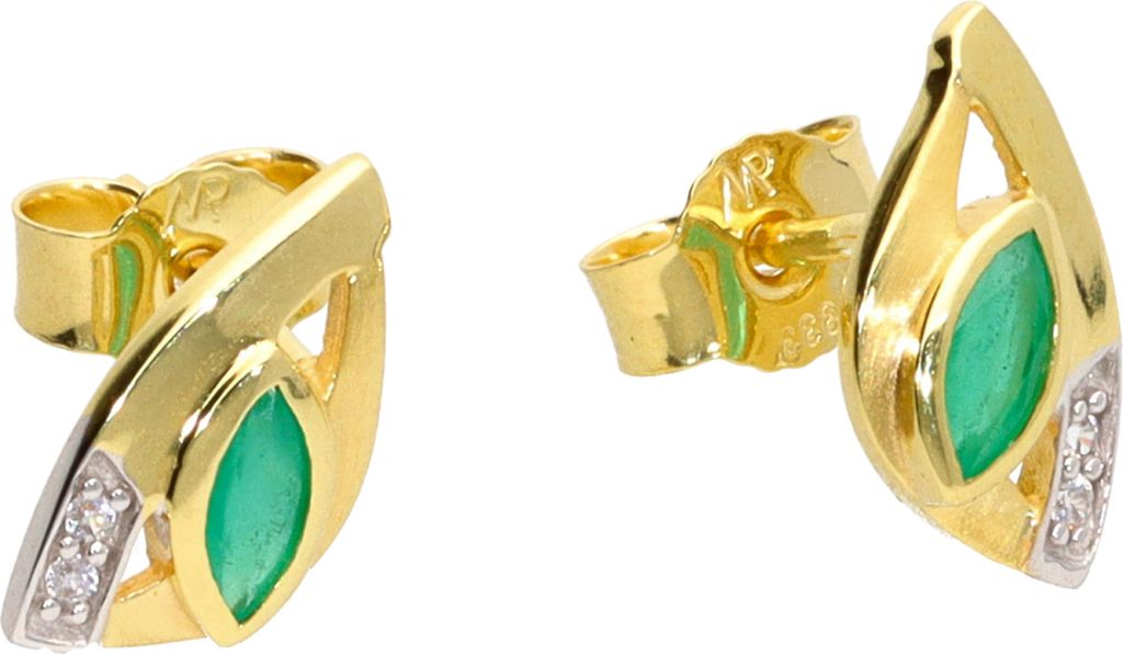 Damen Ohrstecker echt Gold 333 (8 kt) mit echten Smaragd und Zirkonia
