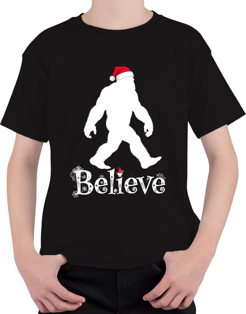 Believe Sasquatch Santa Weihnachtskappe Bigfoot Yeti weihnachtlich Uni Kinder T-Shirt, Schwarz, 116