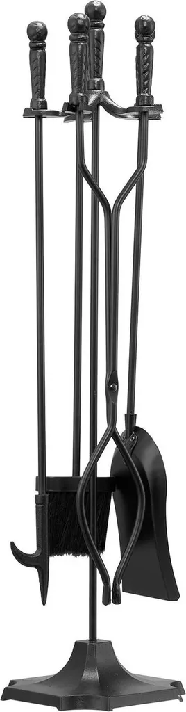 Serviteur de cheminée 5 accessoires en fer forgé noir avec son support