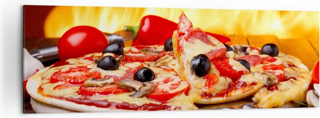 Bild auf Leinwand - Leinwandbild - Kuchen Backen Pizza Käse - 160x50cm - Wand Bild - Wanddeko - Leinwanddruck - Bilder - Kunstdruck - Wanddekorati...