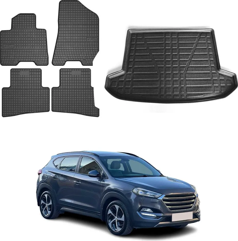 Set Tappetini e Vasca Baule Hyundai Tucson 2015-2020 Gomma Nera 5 pz