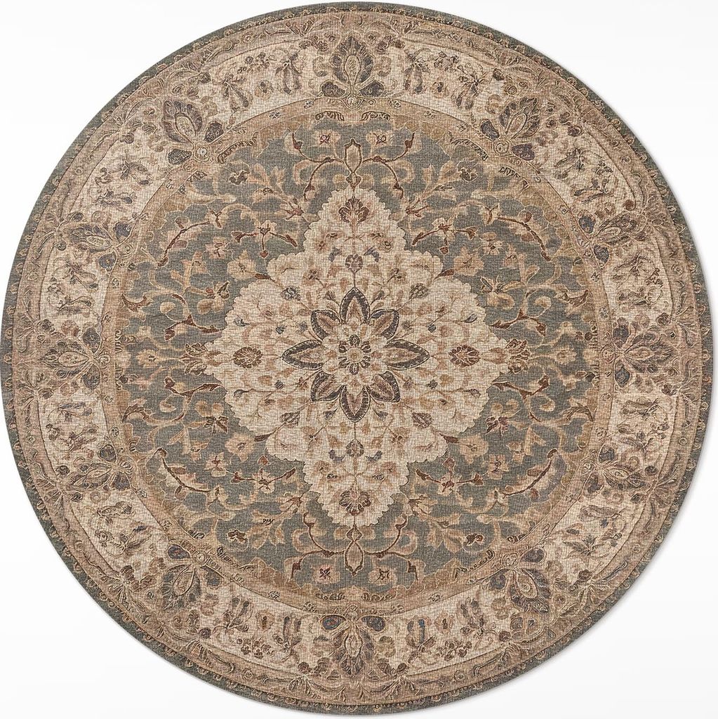 Persische Ornamente in subtilen Farben– Vinyl Fußmatte – Ø 140cm – Rutschfest, Pflegeleicht & Langlebig