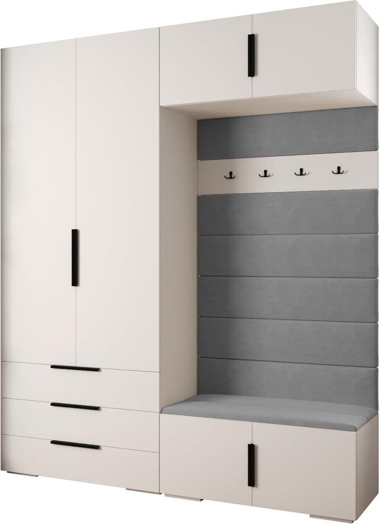 MEBLE KRYSPOL Inova 1 Möbelset Garderobe, 236,7x200x47cm - Weiß, Manila 16, Schwarz