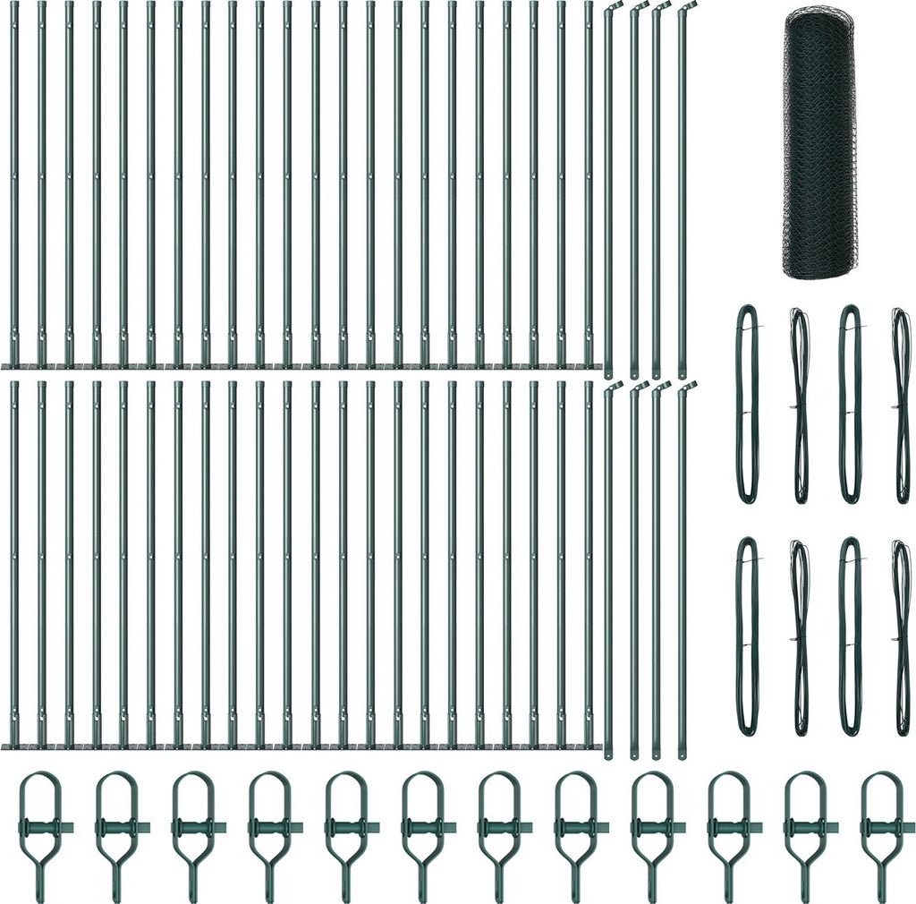 Langlebige Sechseckzaun Grün 1x100 m Stahl, Zaunpfosten mit Basisplatten 13 Stk Ø32mm 110cm Verzinkter Stahl - Zaunzubehör Möbel294768