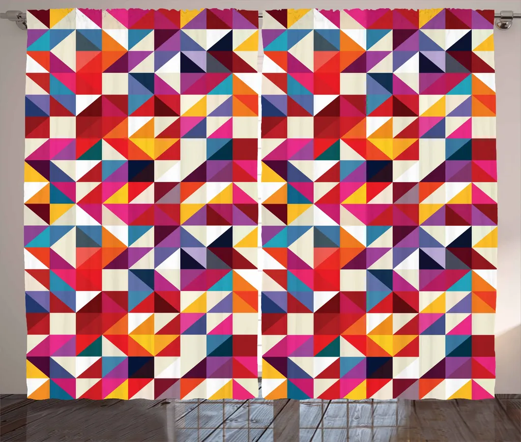 ABAKUHAUS Tenda geometrica rustica, motivo in stile Bauhaus, tenda universale per soggiorno con passanti e ganci, 280 x 175 cm, multicolore