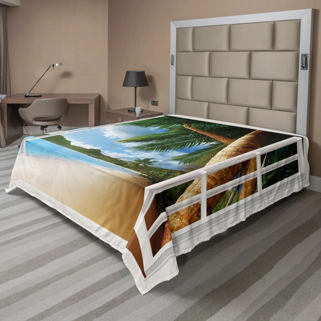Drap plat décoratif motif plage et océan en tissu doux 275 x 260 cm