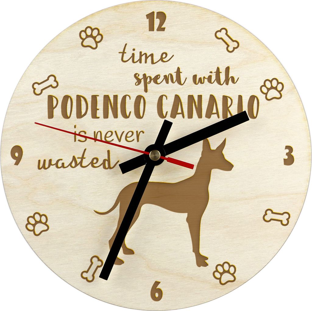 Kanarischer Podenco, Podenco Canario - Uhr mit Hund, Holzuhr mit Gravur, personalisierte Uhr von Art-Dog