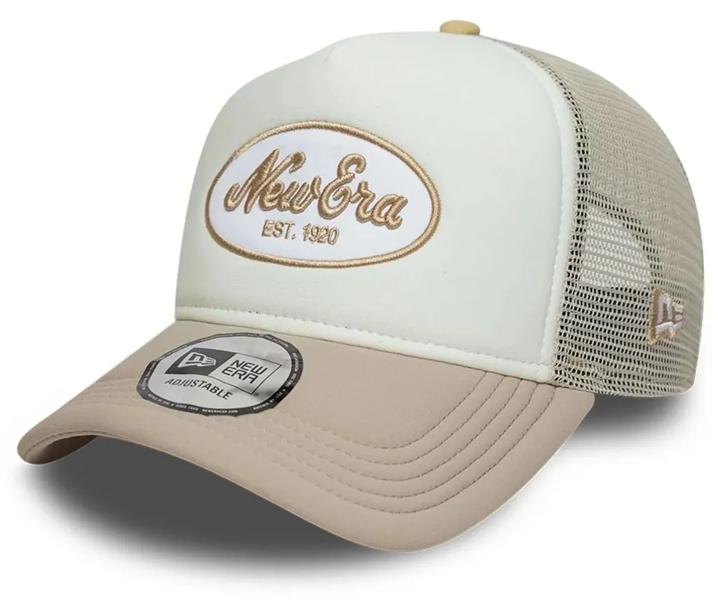 Casquette de Baseball Style Trucker New Era A-Frame avec Maille Beige