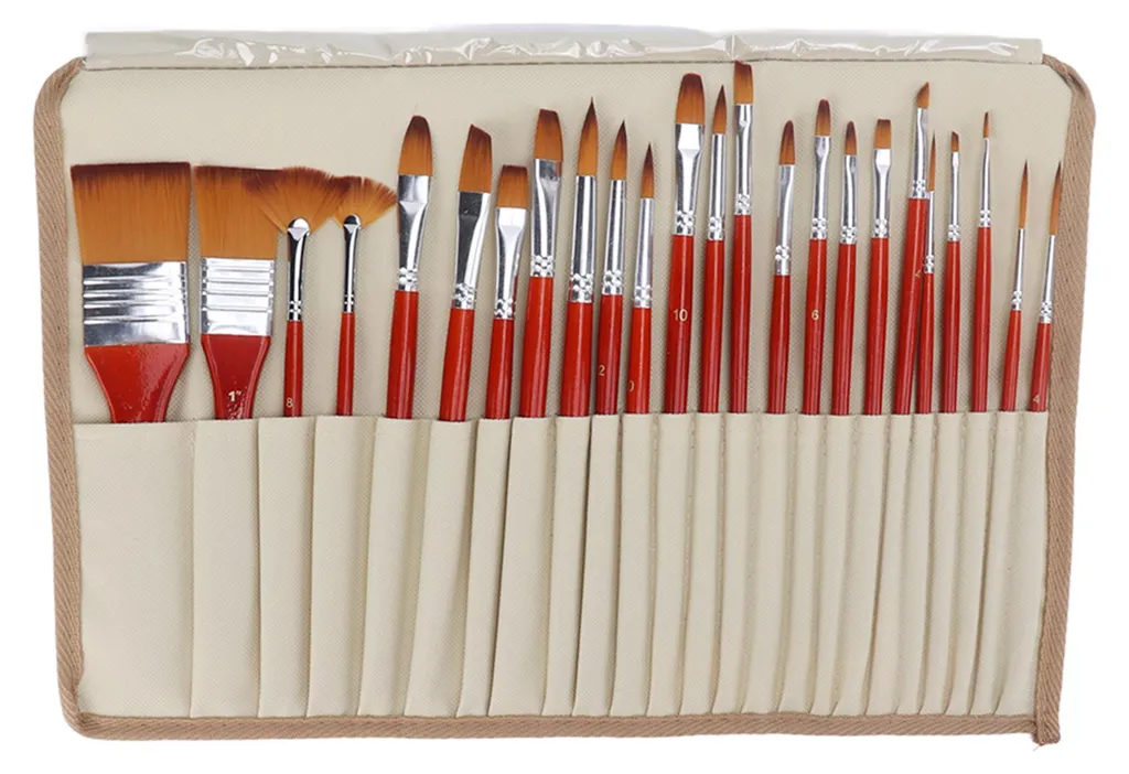 Pinceaux peinture avec manche en bois et poils nylon anti-perte - Lot 24
