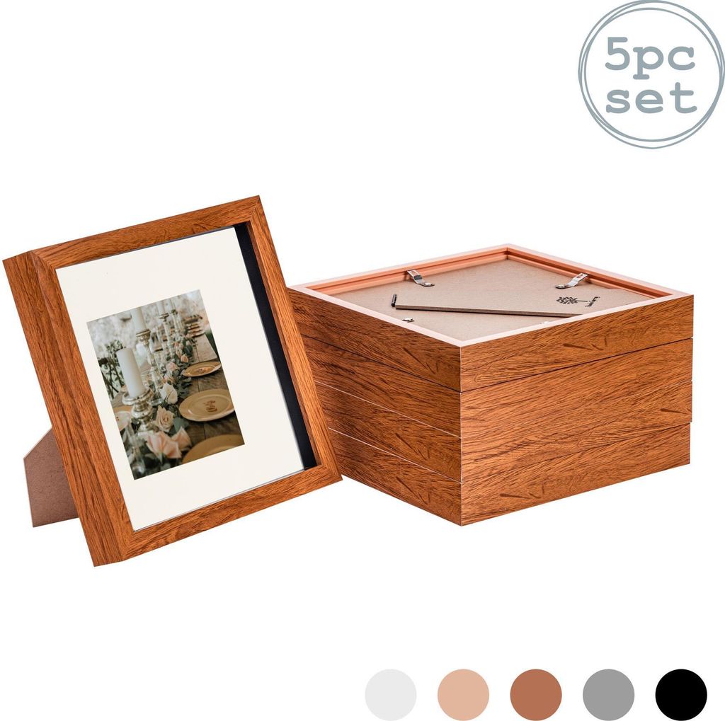 Nicola Spring 5 Stück 8 x 8 3D-Schatten-Kasten-Foto-Rahmen-Set - Craft Anzeigen Bilderrahmen mit 4 x 4 Montage - Glas Aperture - Dark Wood / Elfen...