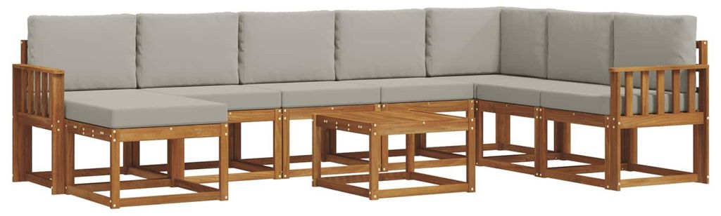 vidaXL Outdoor-Sofagarnitur mit Kissen 9 pcs Natürlich und Hellgrau