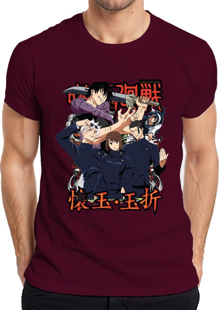 Jujutsu Kaisen Anime Manga Fluchmagie Sukuna Gojo Yuji Geschenk Herren T-Shirt, Burgundy, M