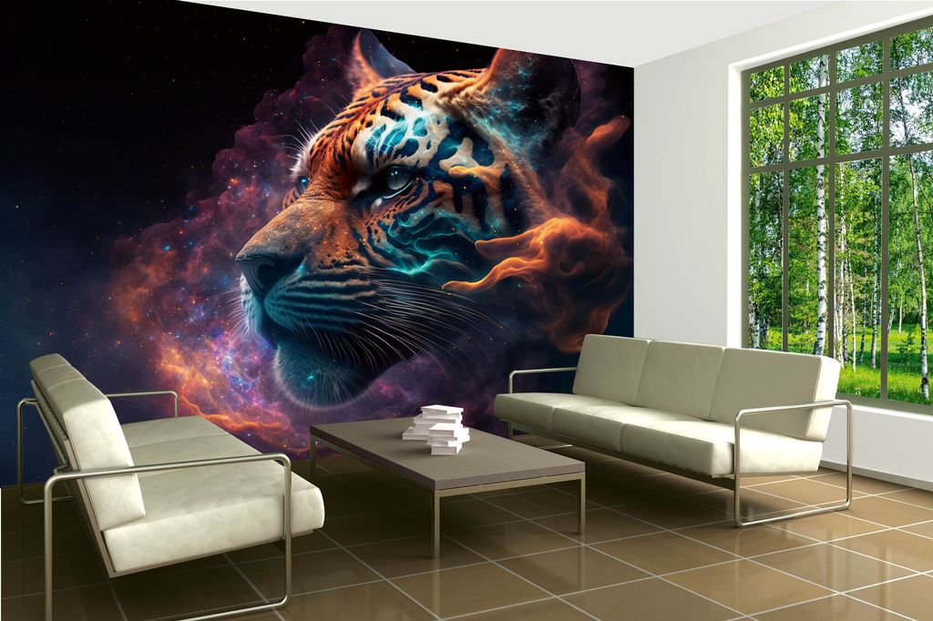 Vlies Fototapete Tigerkopf 375 x 250 cm (inkl. Kleister) - Künstliche Intelligenz