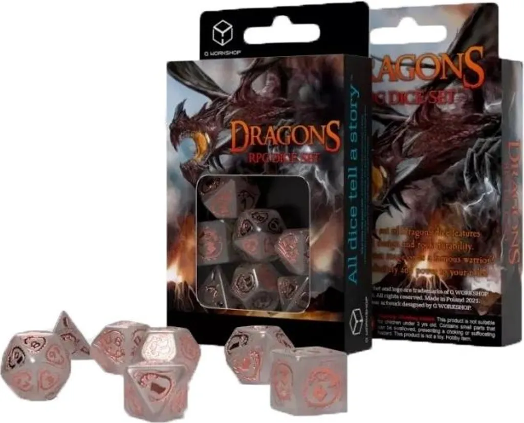 Dés Dragons Gris et Cuivre - Set de 7 Dés de Jeu de Rôle Dragon - 6