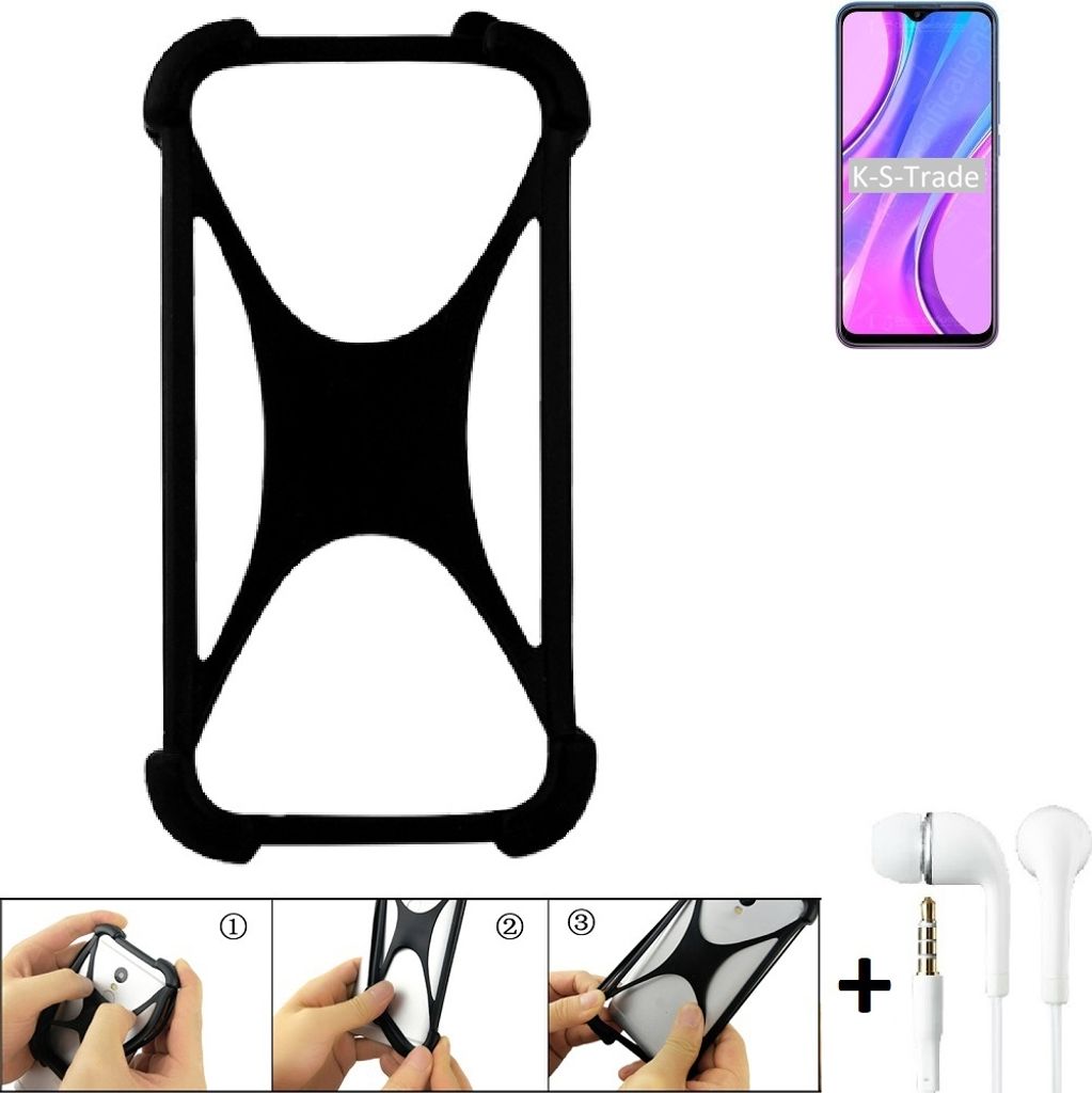 K-S-Trade Handy-Hülle + headphones kompatibel mit Xiaomi Redmi 9 Schutz-Hülle Bumper Silikon Cover Case Silikoncase Silikonbumper TPU Softcase