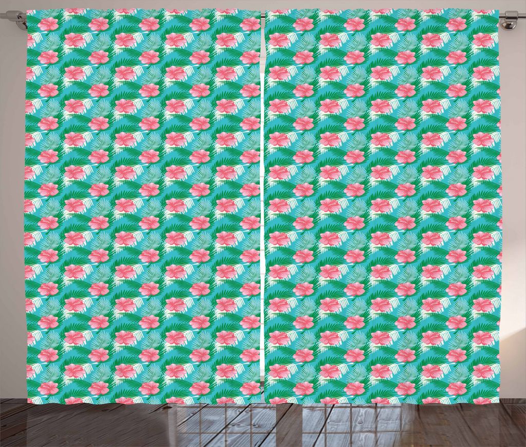 ABAKUHAUS Hawaii Rustikaler Vorhang, Paradise Island Nature Retro, Wohnzimmer Universalband Gardinen mit Schlaufen und Haken, 280 x 175 cm, Mehrfarbig