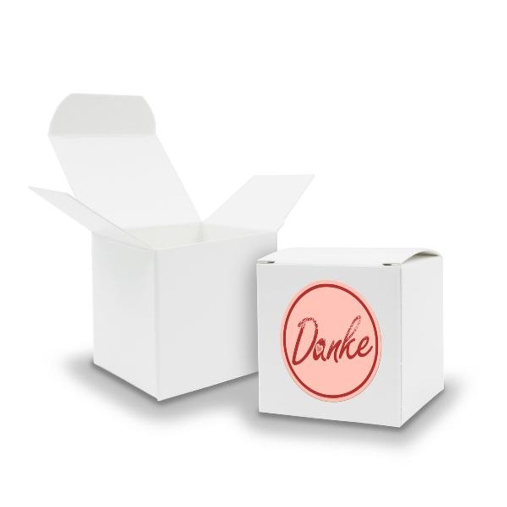 SET DANKE (Motiv2) 24xFaltschachtel Würfel 6,5cm weiß + Sticker