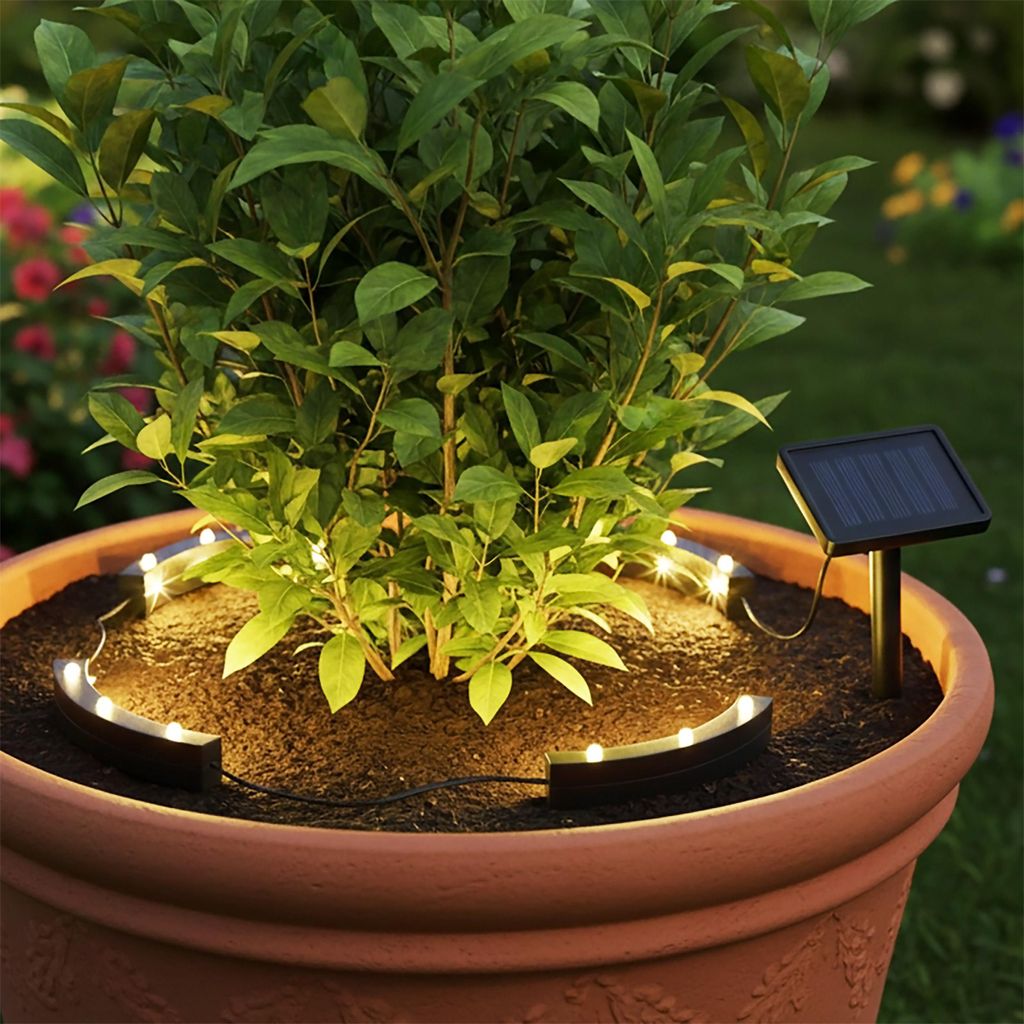 LED Solar Blumentopf Beleuchtung warm weiß - 4er Set - Deko Produktbild 