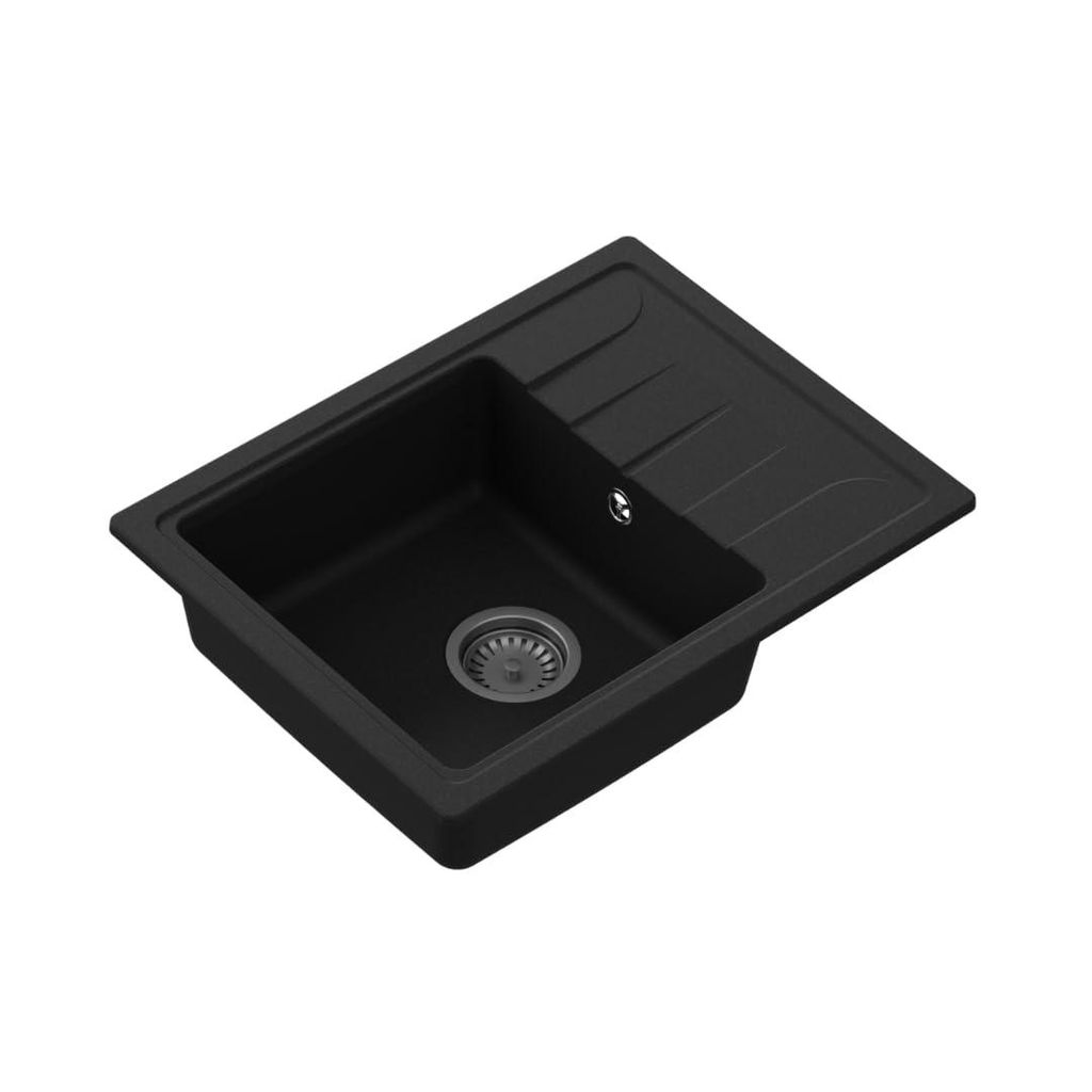 GRANMASTER Gracia Granitspüle 1 Becken mit Abtropffläche - Küchenspüle, Einbauspüle, Einzelbecken 58x44x16,4 cm - Schwarz Metallic