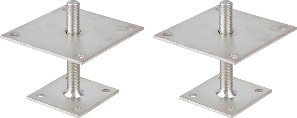 Alberts 2 x I-Pfostenträger, höhenverstellbar 30 - 150 mm, Platte 150 x 150 mm, galvanisch verzinkt, dickschichtpassiviert, zum Aufschrauben