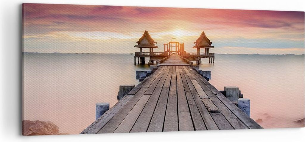 Bild auf Leinwand - Leinwandbild - Einteilig - Brücke Holz Spaziergang - 100x40cm - Wand Bild - Wanddeko - Wandbilder - Leinwanddruck - Bilder - W...