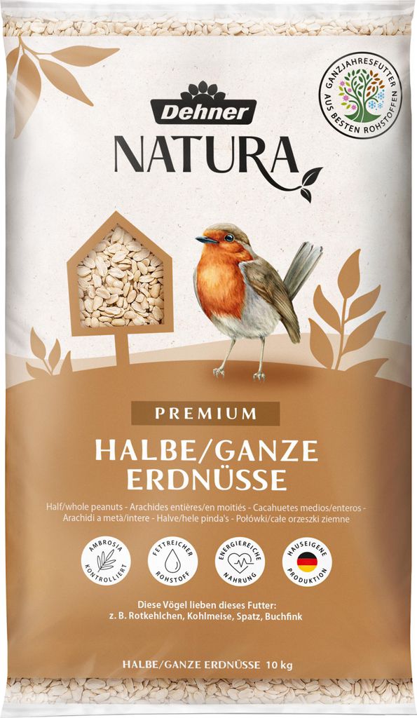 Dehner Natura Premium Wildvogelfutter, halbe / ganze Erdnüsse schalenfrei, Ganzjahresfutter proteinreich / energiereich, hochwertiges Vogelfutter ...