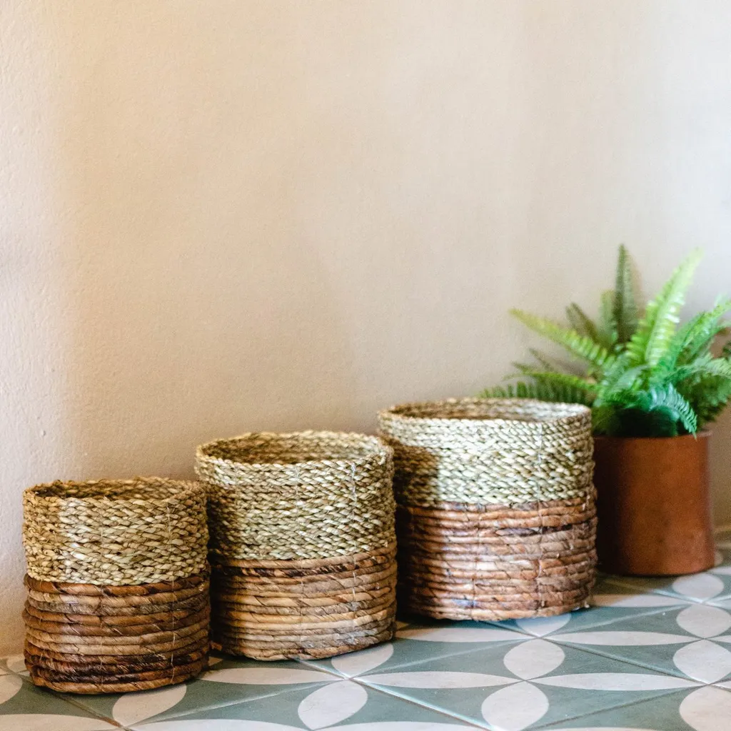 Jardinière Intérieure et Panier de Rangement Tressé Style Boho Lot de 3