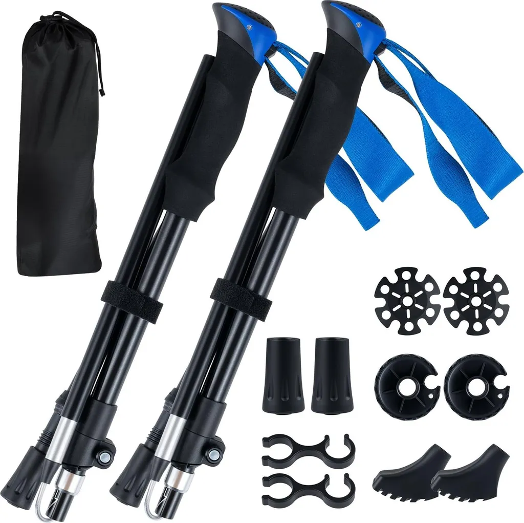 Bâtons de randonnée à verrouillage rapide, modèle pliable bleu