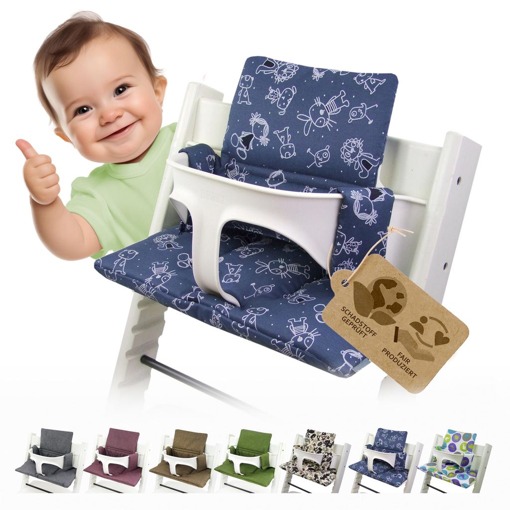 BAMBINIWELT Ersatzbezug, Kissen-Set für Hochstuhl Kinderstuhl Stokke Tripp Trapp, Sitzverkleinerer, DESIGN blau Figuren