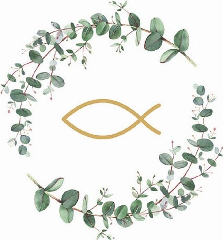 20 Servietten Communion Branches white - Fisch im Kranz Produktbild 