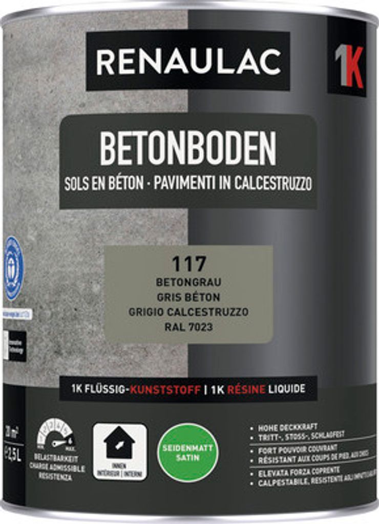 RENAULAC Betonbodenfarbe seidenmatt betongrau 2.5 l Produktbild 