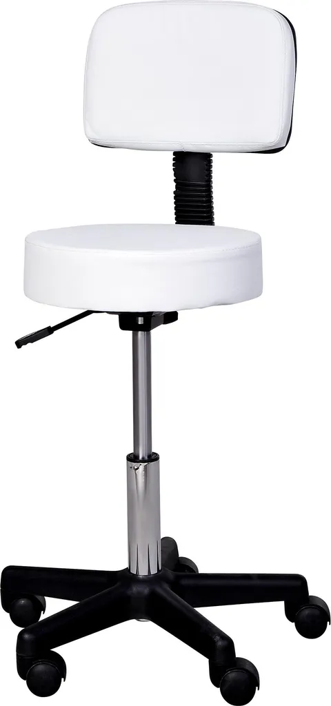 Tabouret pivotant blanc ajustable 72-84 cm avec dossier ergonomique