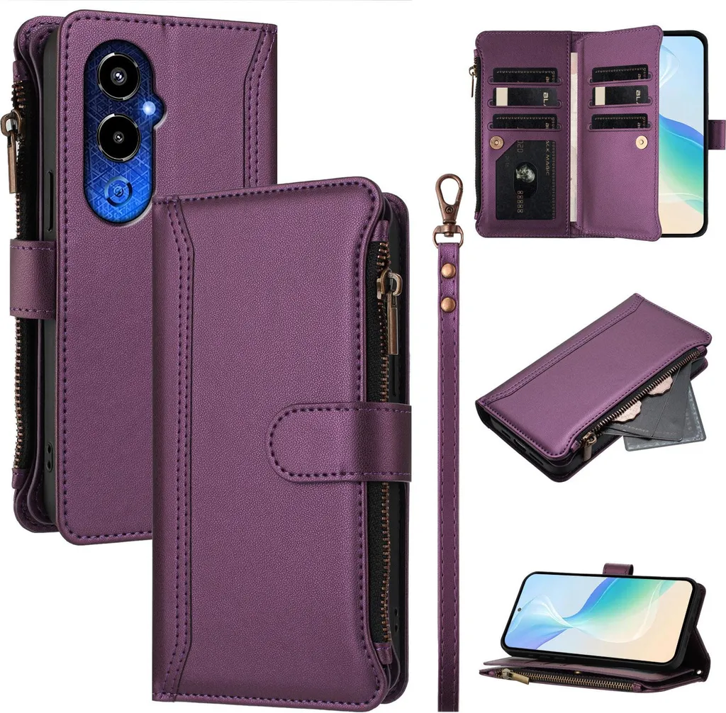 Custodia Tecno Pova 4 Pro: Portafoglio con Cerniera e Supporto Viola