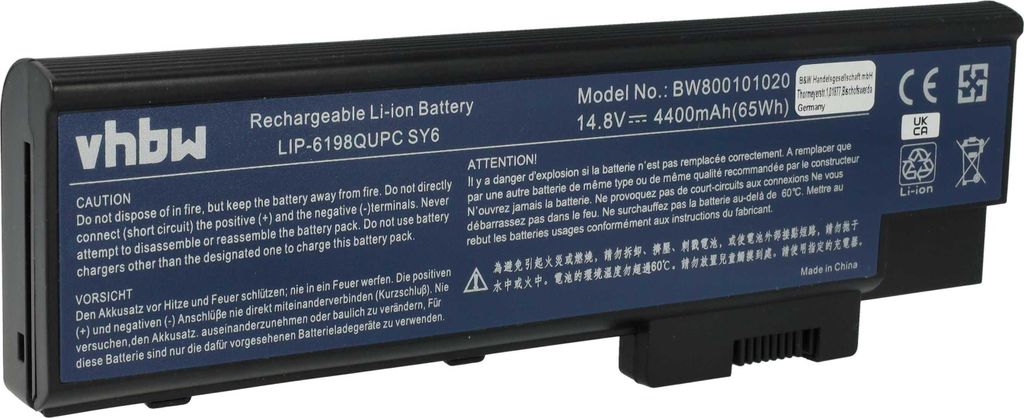 vhbw Akku kompatibel mit Acer Aspire 5601AWLMi, 3682WXC, 5602, 5600AWLM, 3661, 5600, 3661WLMi, 5601, 3682 Notebook (4400 mAh, 14,8 V, Li-Ion)