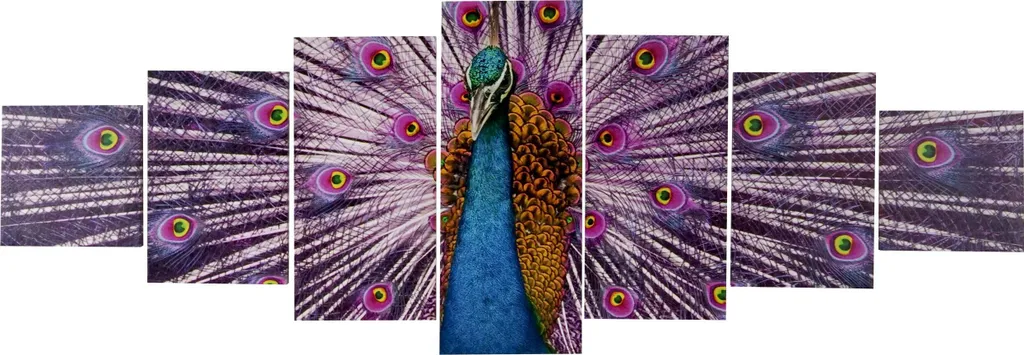 Stampa d'Arte Pavone T375 su Tela - Quadro 7 Parti XXL per Camera da Letto