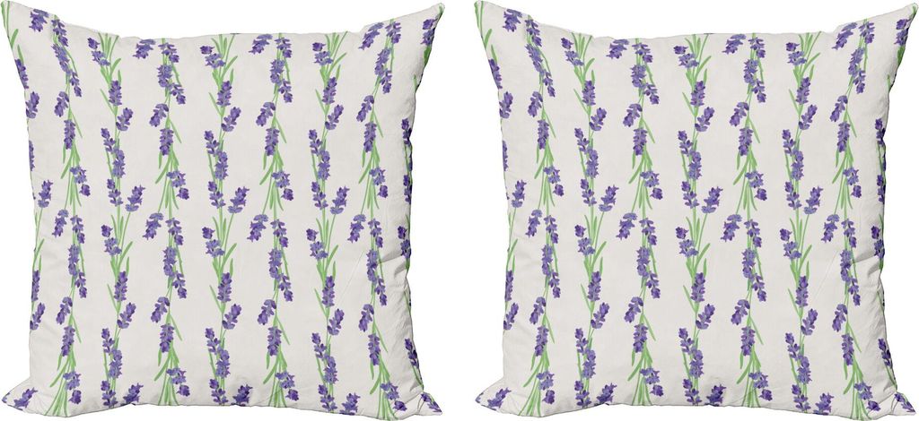 ABAKUHAUS Lavendel Kissenbezug Set (2Stück), Botanischer Duft Blooms Wiese Laub Idylle Ländliche Motive, 50 x 50 cm, Blau Violett Farngrün