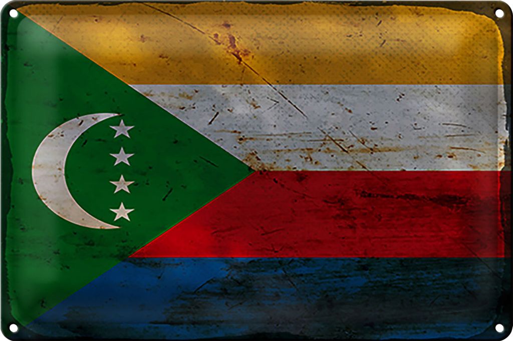 Blechschild Flagge Komoren 30x20cm Flag Comoros Rost