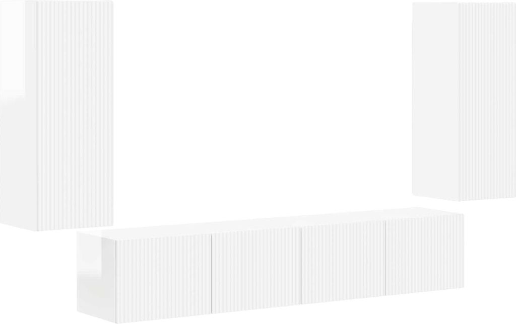 TV-Wandregal-Set 4 pcs Hochglanz Weiß Holzwerkstoff