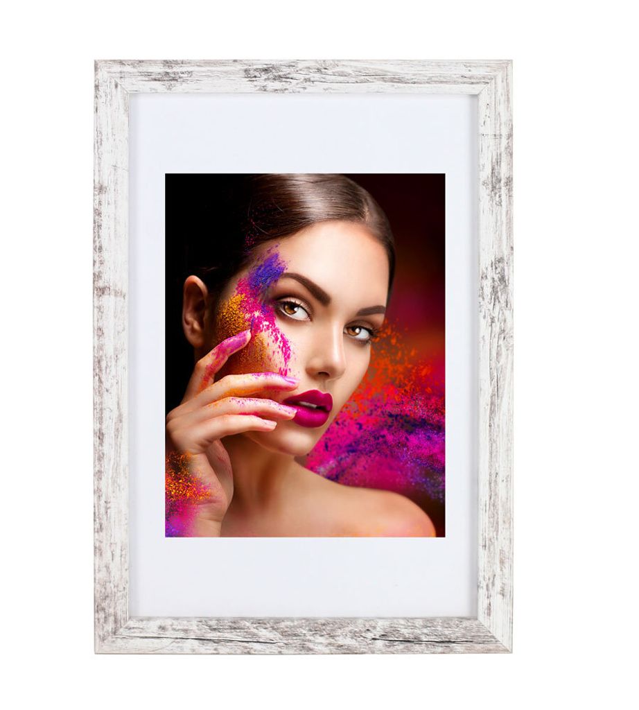 Holz Bilderrahmen Lifestyle Plexi Foto Rahmen Collage Wanddeko Poster HR-25 - Farbe: Shabby Weiß | Format: 40x40