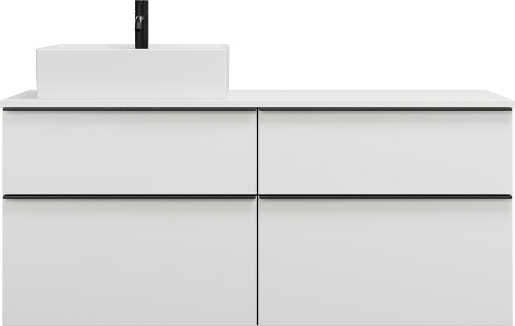 burgbad Eqio Keramik-Aufsatzwaschtisch quadratisch, links, inklusive Waschtischunterschrank mit 4 Schubladen, Breite 1400mm, SGUS140LF6582C0001G0252