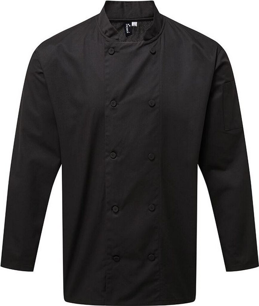 Premier - "Coolchecker" Kochjacke für Herren/Damen Unisex Langärmlig RW7450 (XL) (Schwarz)
