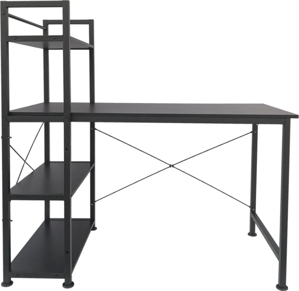 Bureau Tough industriel en bois et métal noir doté de 3 étagères de stockage