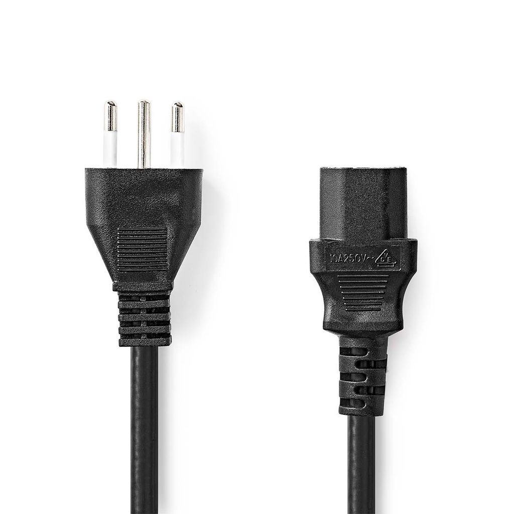 Nedis Stromkabel - Italien Stecker - IEC-320-C13 - Gerade - Gerade - Vernickelt - 2.00 m - Rund - PVC - Schwarz - Label