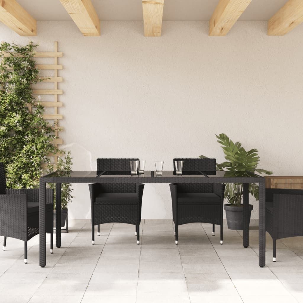 "2026 Aktion"Esstisch/Outdoor Tisch - Gartentisch - moderne Design - Balkontisch - mit Glasplatte Schwarz 190x90x75 cm Poly Rattan DEMöbel 6311858