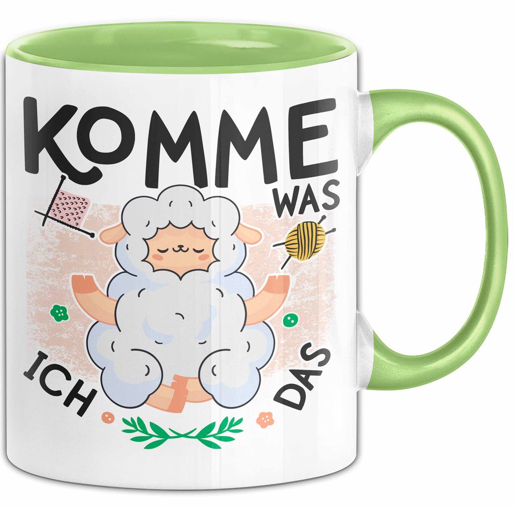 Schaf Tier Bauer Tasse Becher Geschenk Lustige Geschenkidee Spruch Komme Was Wolle Ich Schaf Das (Grün)