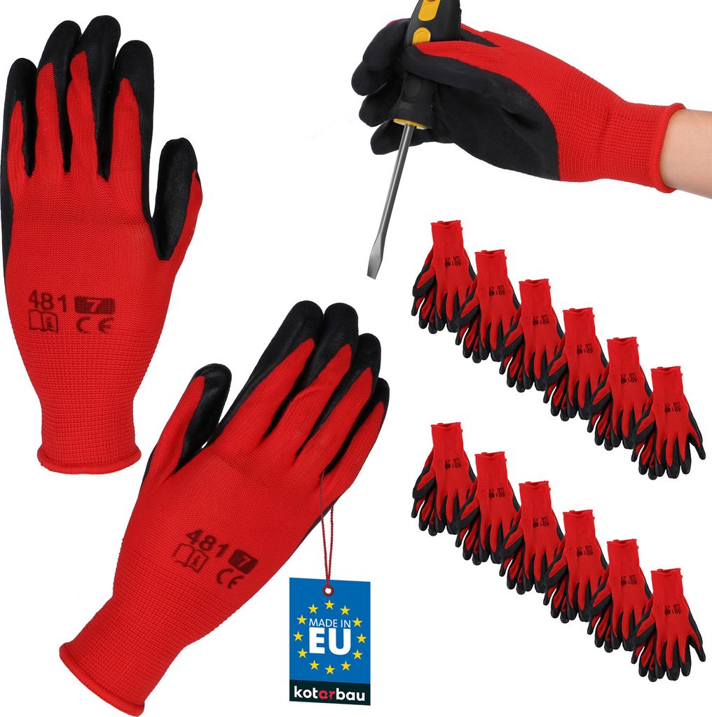 KOTARBAU 12er Set Handschuhe Arbeitshandschuhe Anti-Rutsch Latex beschichtete Arbeitshandschuhe Größe 7 Red Herren Werkstatt Zubehör Winter Ga...