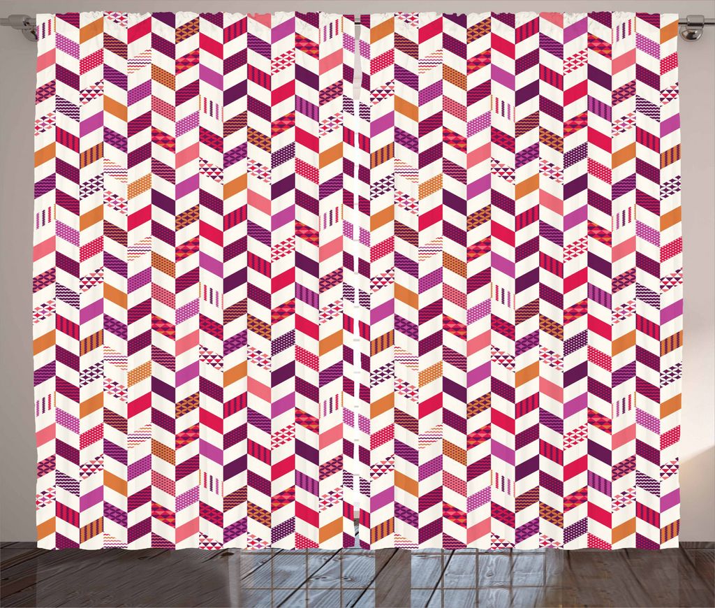 ABAKUHAUS Patchwork Rustikaler Vorhang, Bunter Fischgrätenmuster, Wohnzimmer Universalband Gardinen mit Schlaufen und Haken, 280 x 225 cm, Mehrfarbig