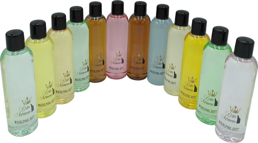 Whirlpool Duft 12 x 250ml - u.a. Eukalyptus, Fichtennadel, Honig-Mandel, Jasmin, Kokos-Vanille, Lavendel, Lemongras, Orange - Badezusatz im XXL-Set