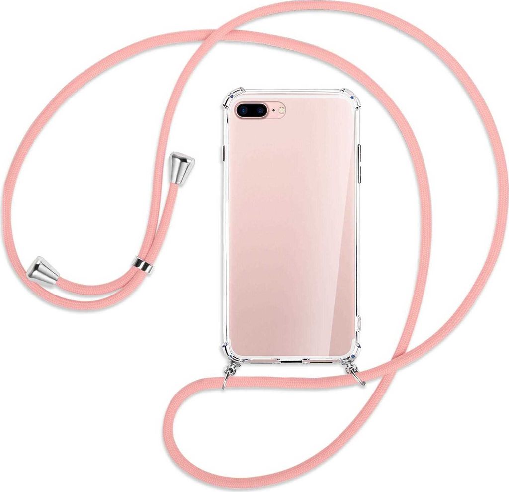 Handykette Backcover-Schutzhülle mit Band (Metall silberfarben) für Apple iPhone 7 Plus / 8 Plus - rosa
